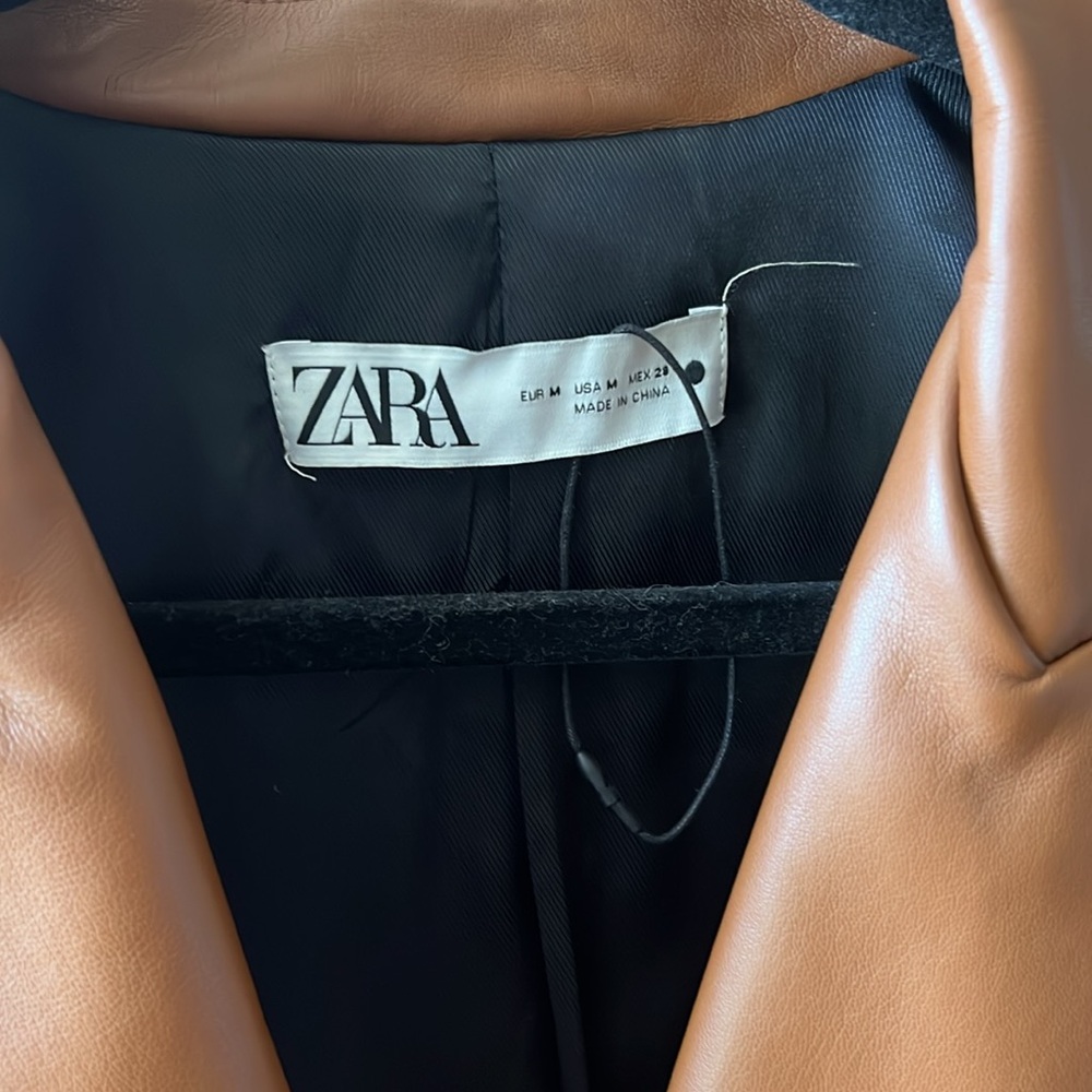 Zara TAN LEATHER Blazer - Picture 4 of 12